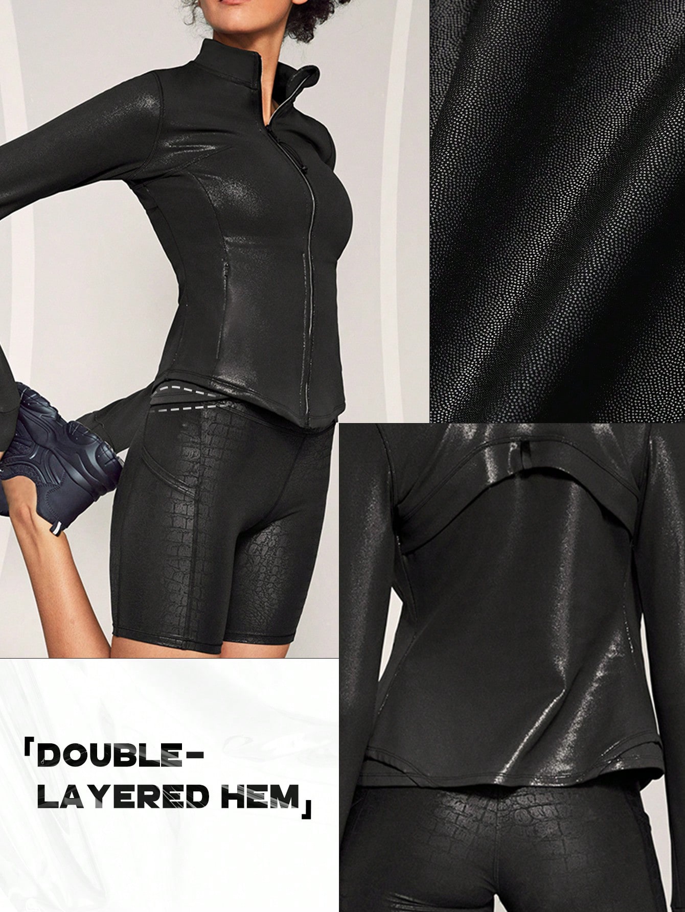 Foiled Leather Effect Sports Jacket With Thumbhole｜Glowmode