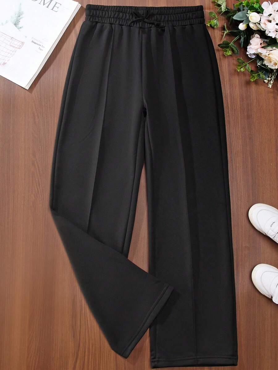 Teen Girl Solid Color Wide Leg Sports Pants - Simple & Fashionable, Classic Solid Color, High Waist Design, Loose & Comfortable, Casual And Versatileholiday,Summer,Travel,Getaway