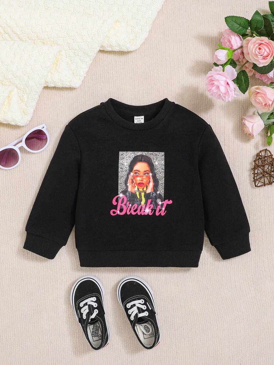 SHEIN Bluza z grafiką dla dziewczynek z literami i figurami