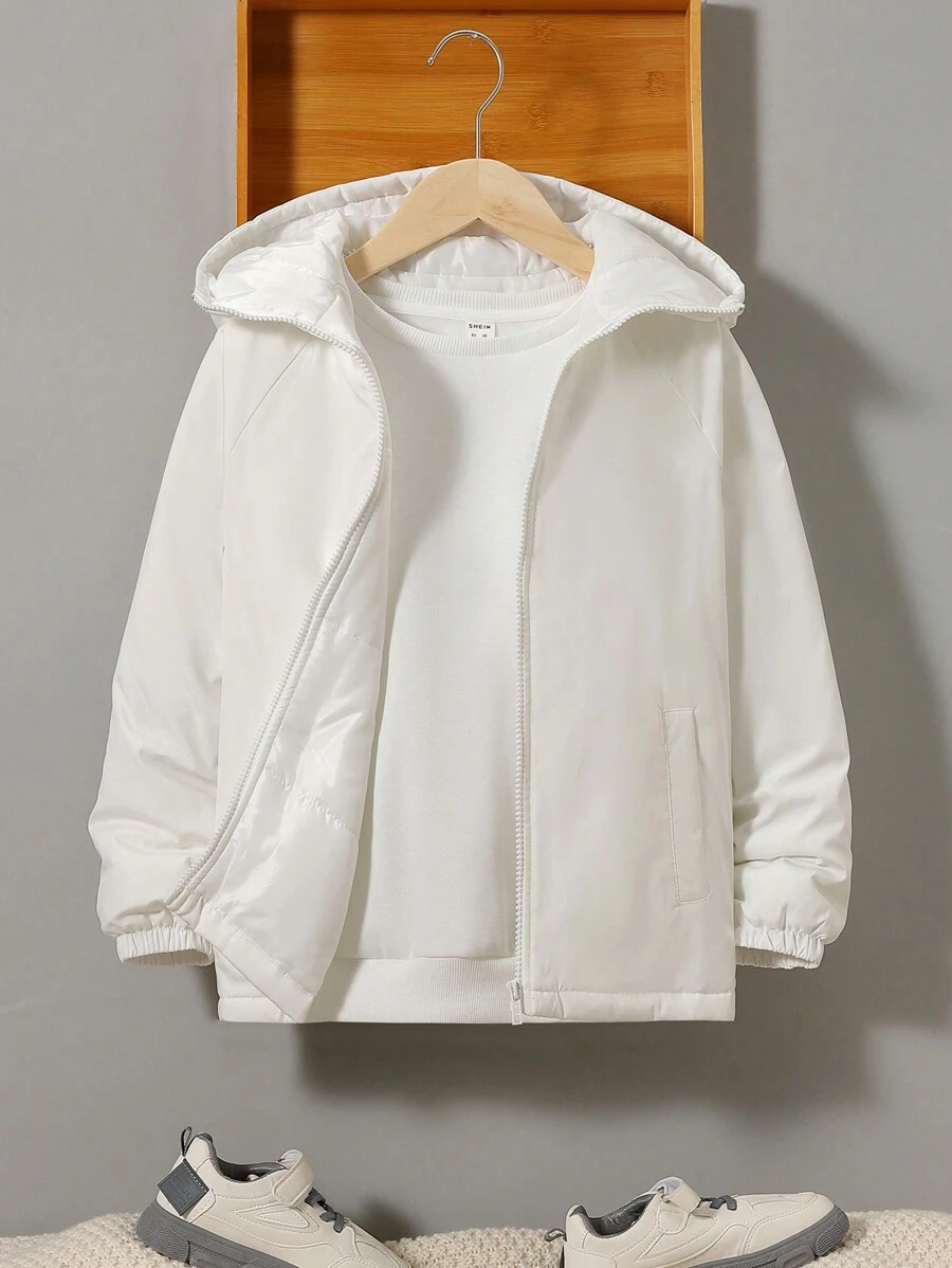 SHEIN Tween Boy Zip Up Hooded Padded Coat Without Tee