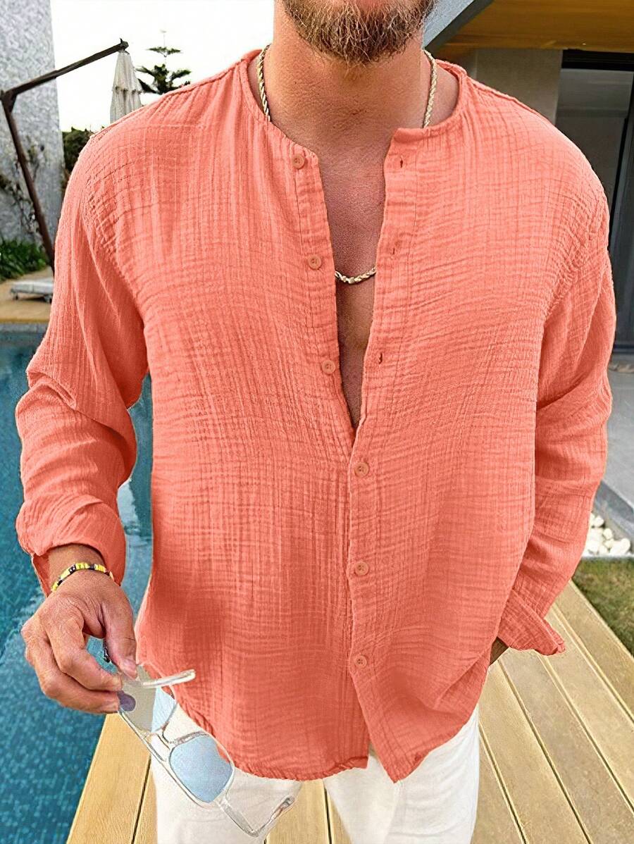 Manfinity Homme Hombres Camisa unicolor con botón