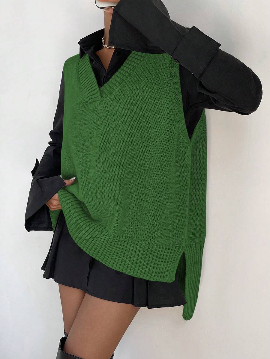 Chiquease Pull Sans Manches Fendu Asymétrique Sans Chemise