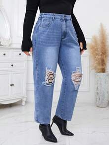 SHEIN Essnce Plus Ripped Mom Fit Jeans