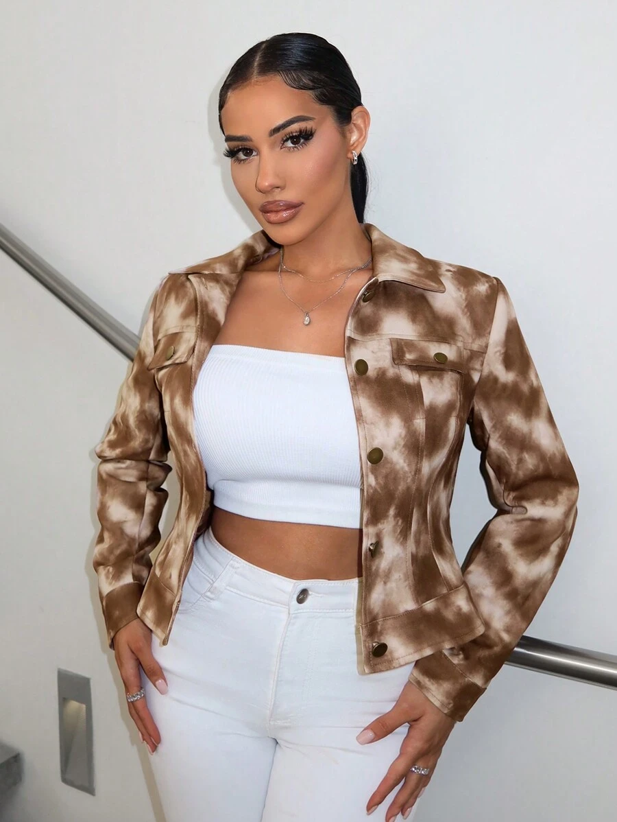SHEIN SXY Tie Dye Flap Detail Crop Jacket