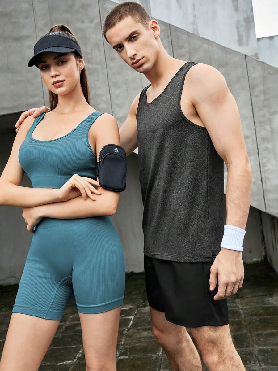 Manfinity Sport Corelite 1pc Men Solid Sports Tank Top & 1pc Sports Shorts, Athletic Suit, Tracksuit Workout Set