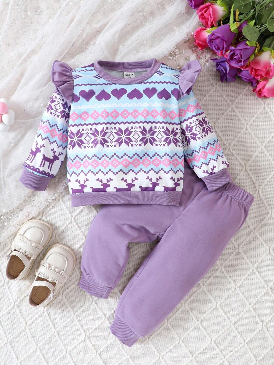 Bluza i spodnie dresowe dla dziewczynki Baby Print z falbanami