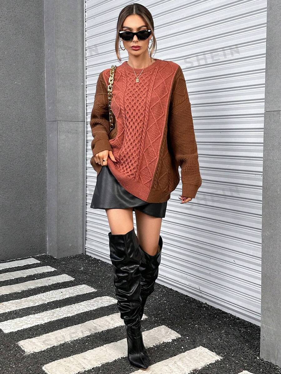 SHEIN Essnce Jersey de dos tonos de hombros caídos
