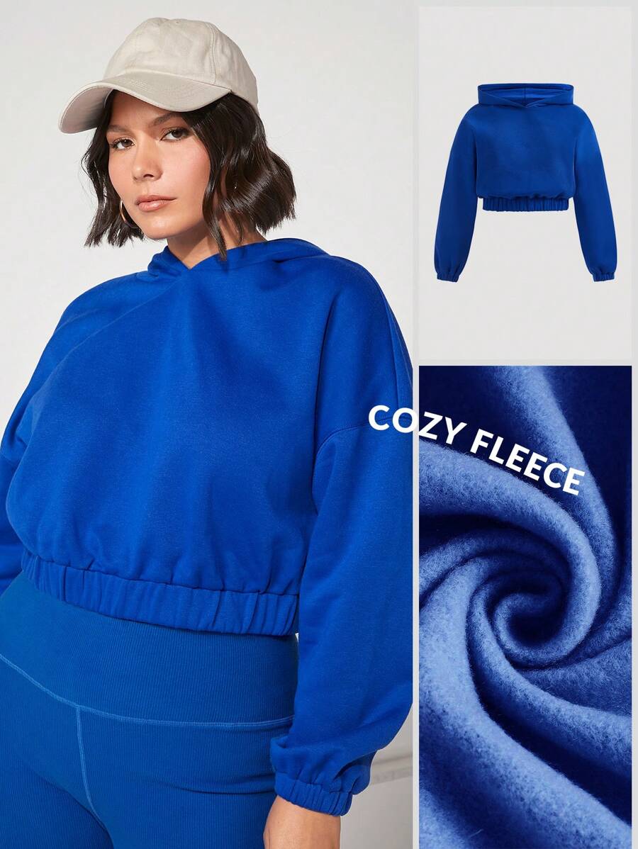 SHEIN BASICS Plus Cozy Fleece Drop Shoulder Thermal Hoodie