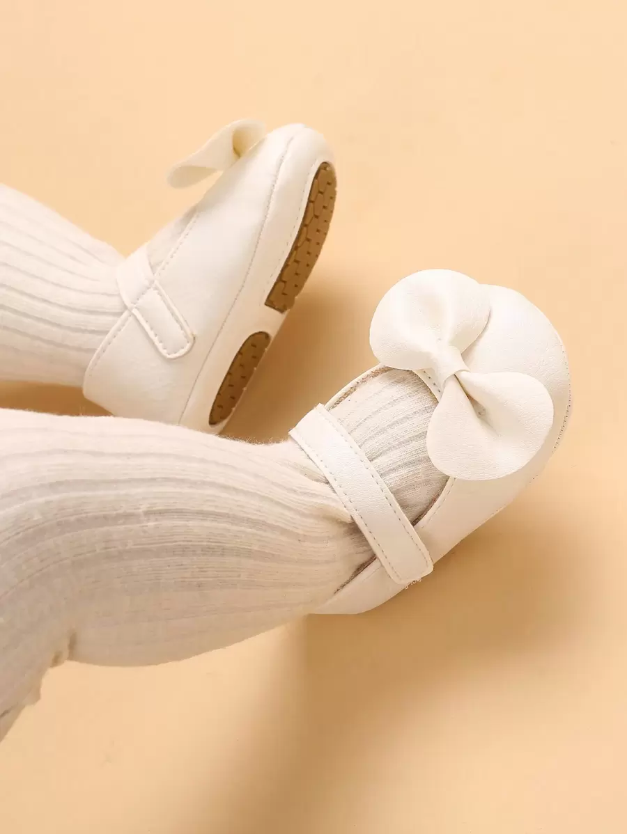 1 par de zapatos planos casuales de suela blanda con decoración de moño para niñas bebé