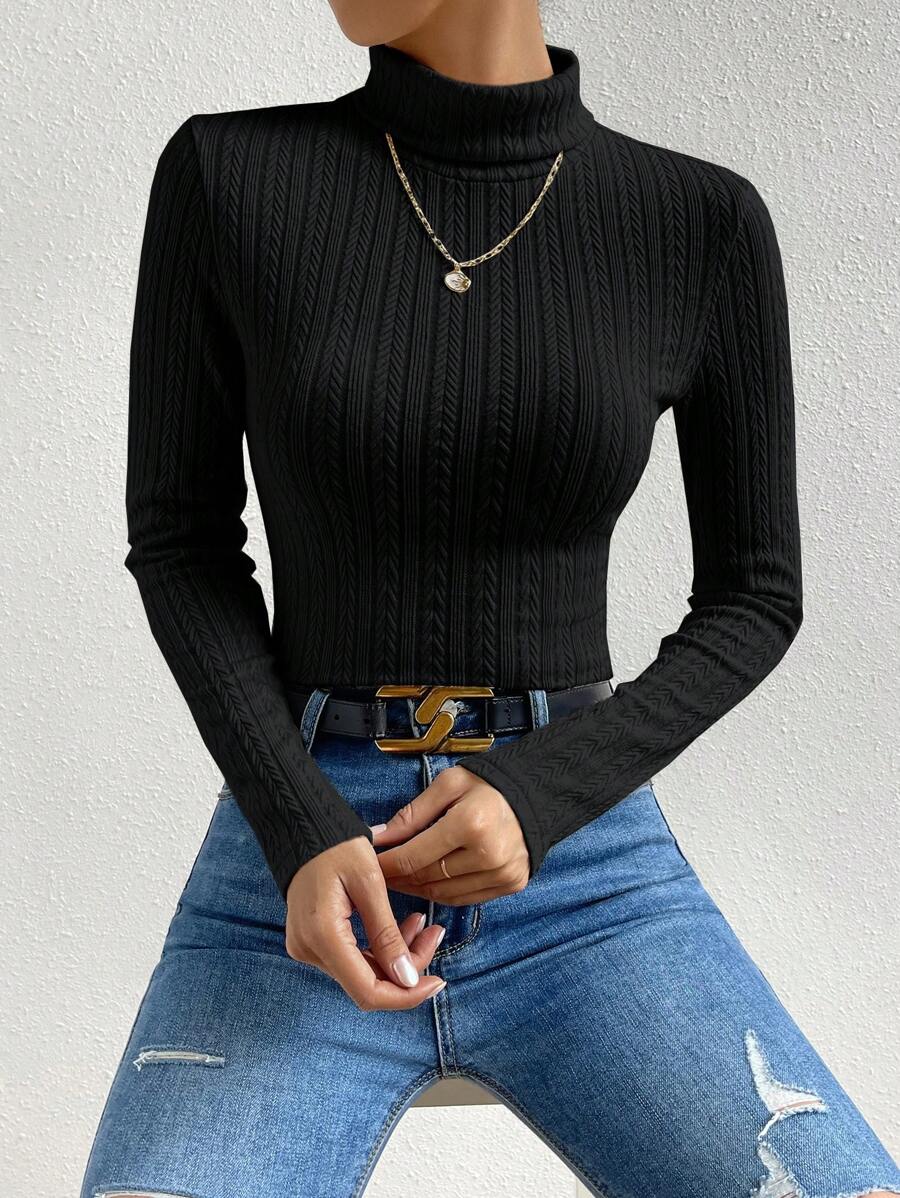 RosyDaze Dames effen kleur dagelijks te dragen coltrui kabel gebreide tee