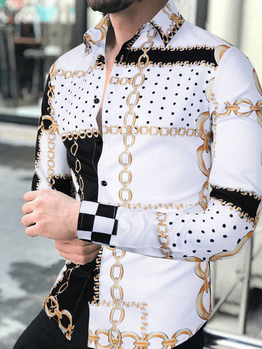 Manfinity Homme Heren Kettingprint Knoppen Shirt