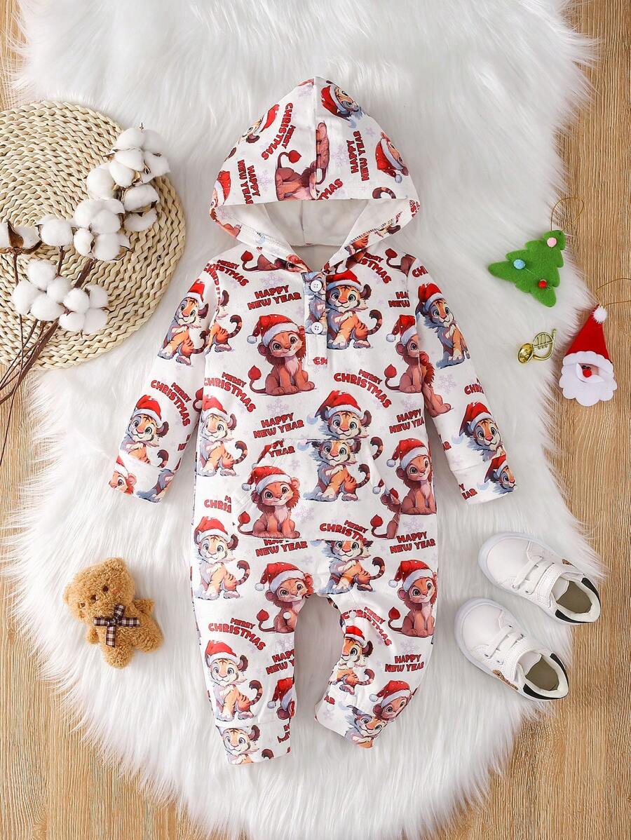 Fille Bébé Combinaison Imprimé Noël À Capuche