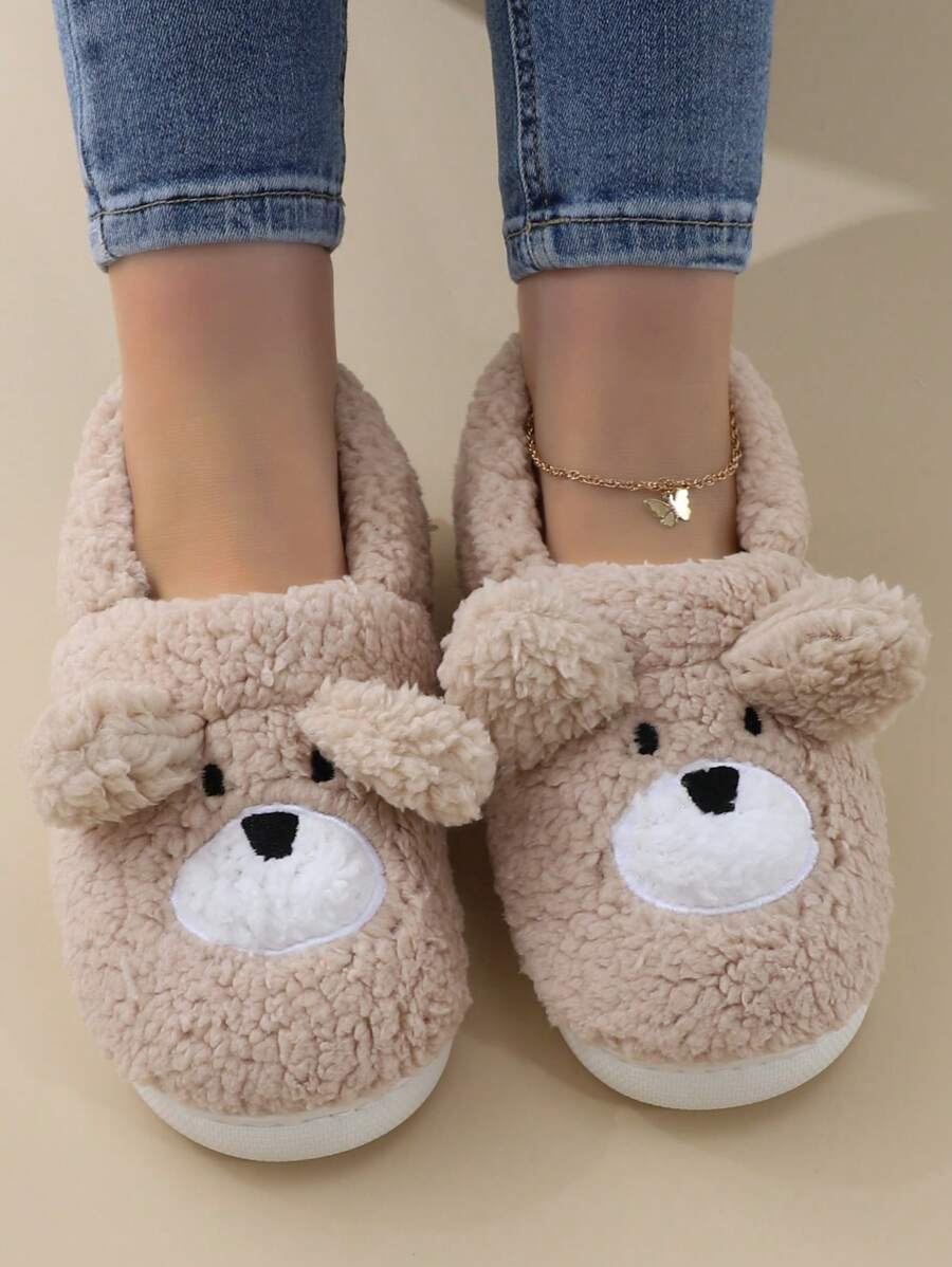 Warme Plüsch Hausschuhe mit Cartoon Bär Motiv für Damen, Herbst & Winter