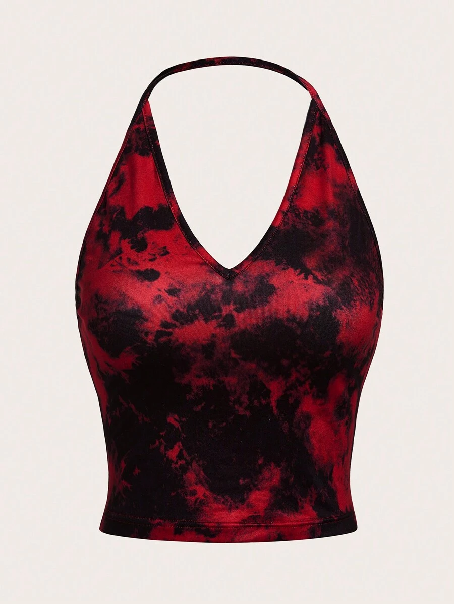 SHEIN EZwear Plus Size Tie-Dye Halter Neck Top For Summer