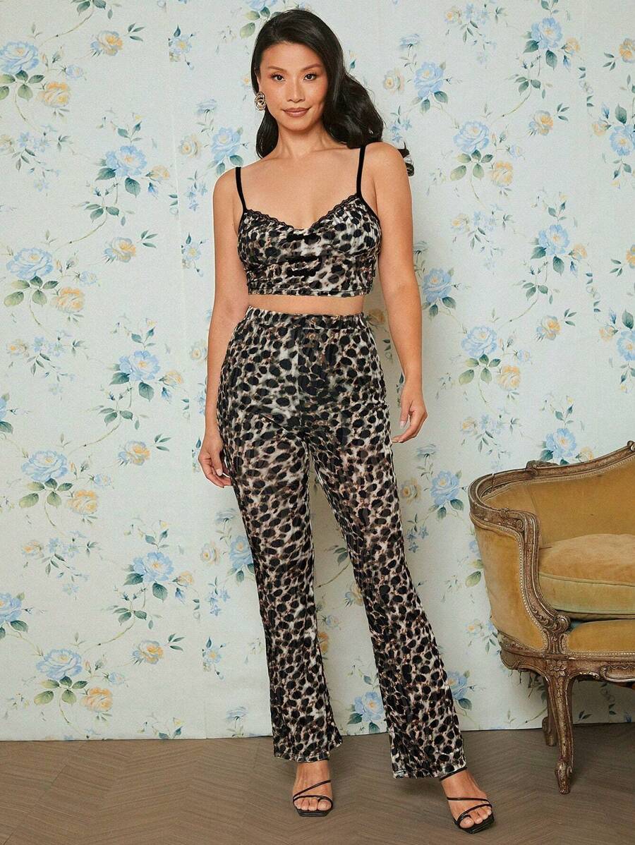 EastFlair Leopard Print Cami Top & Flare Leg Pants