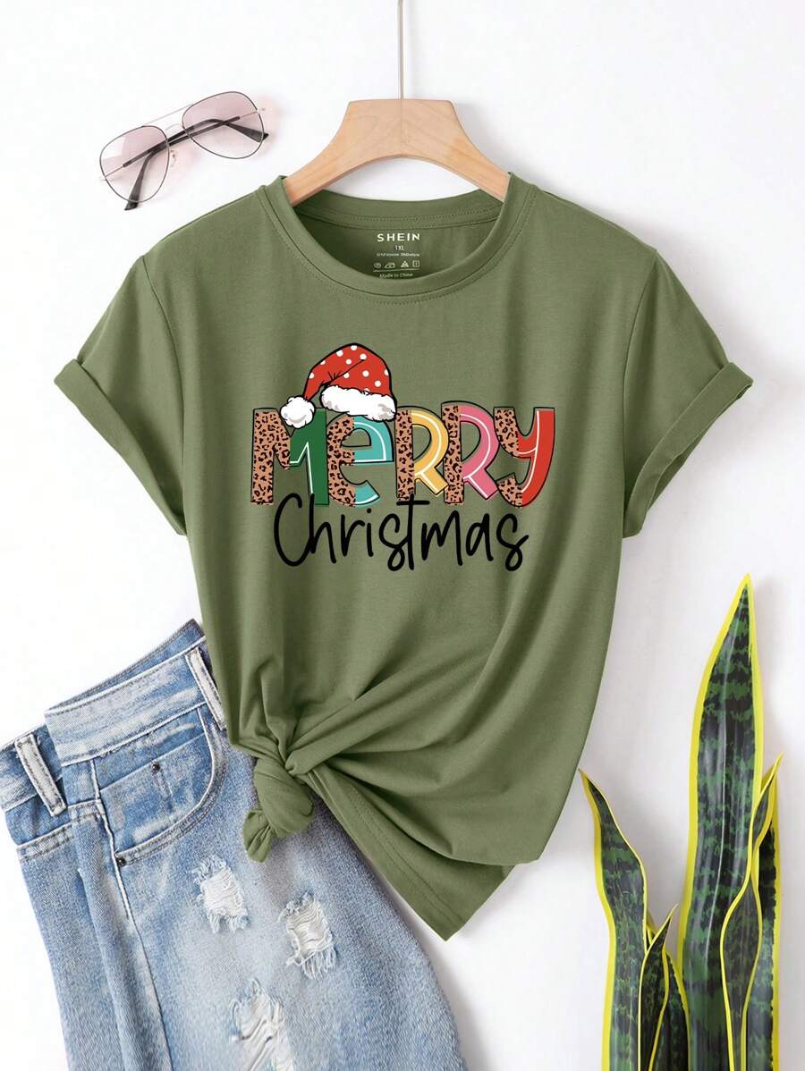 SHEIN EZwear Plus Christmas Print Tee