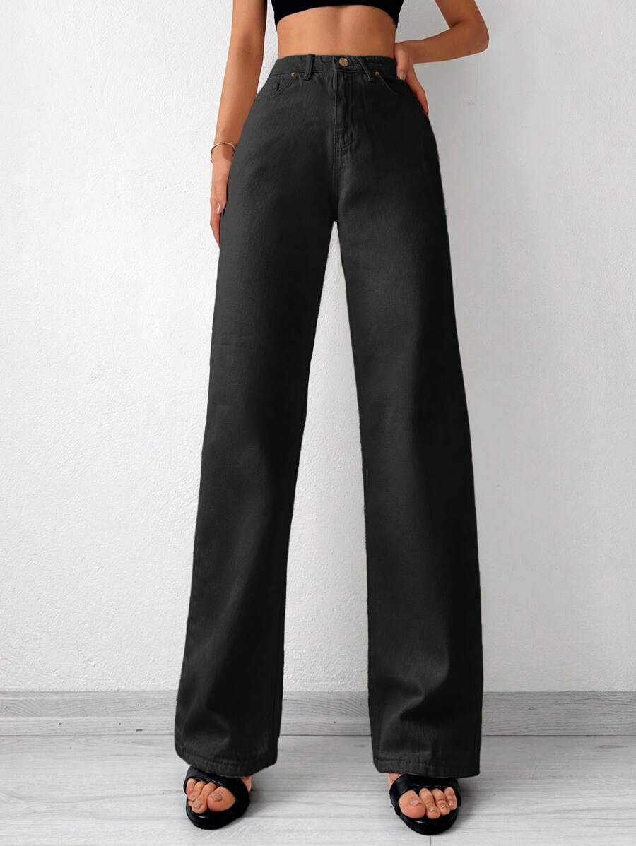 High Waist Slant Pocket Wide Leg Jeans