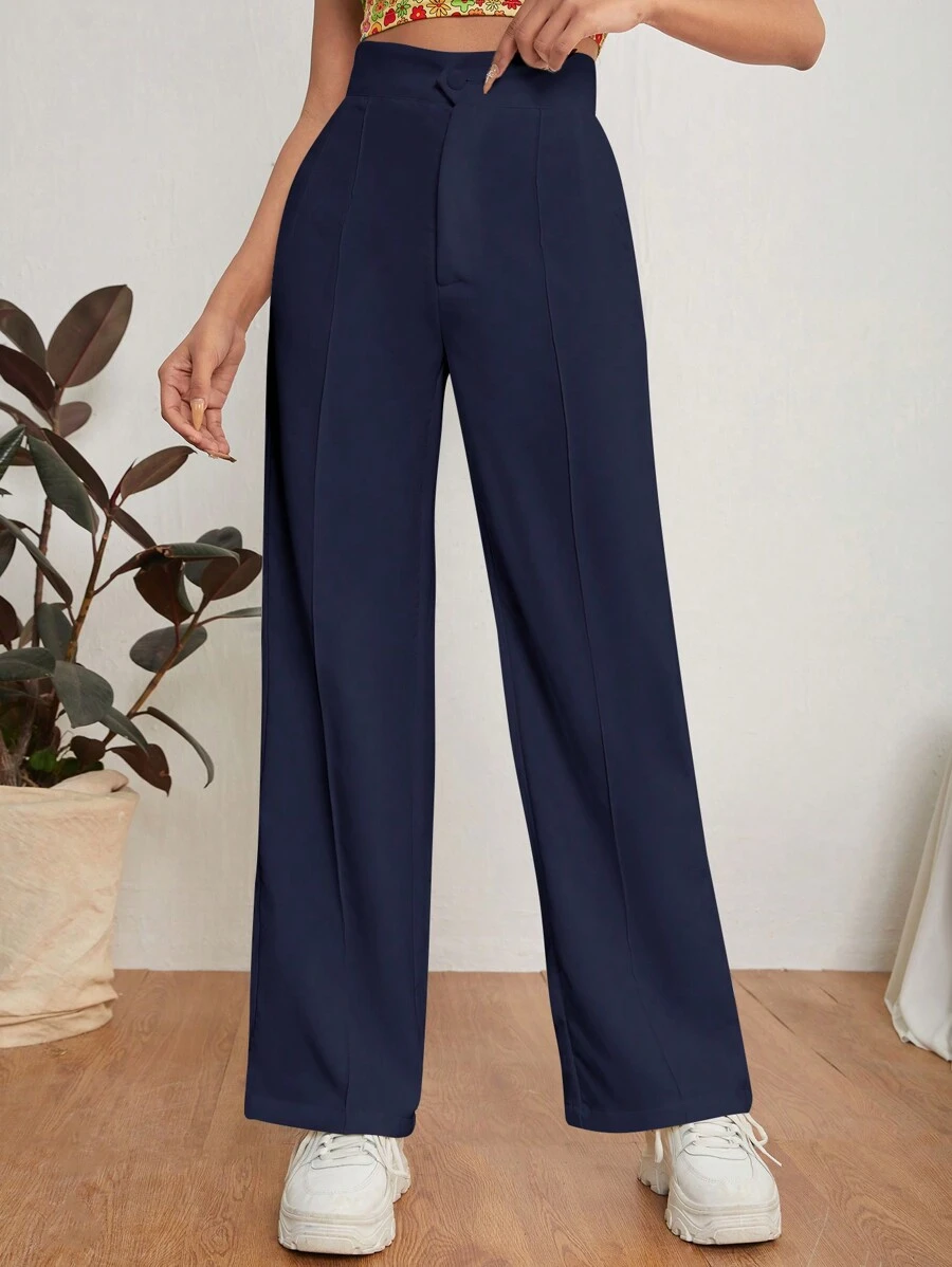 SHEIN PETITE Solid High Waist Wide Leg Suit Pants
