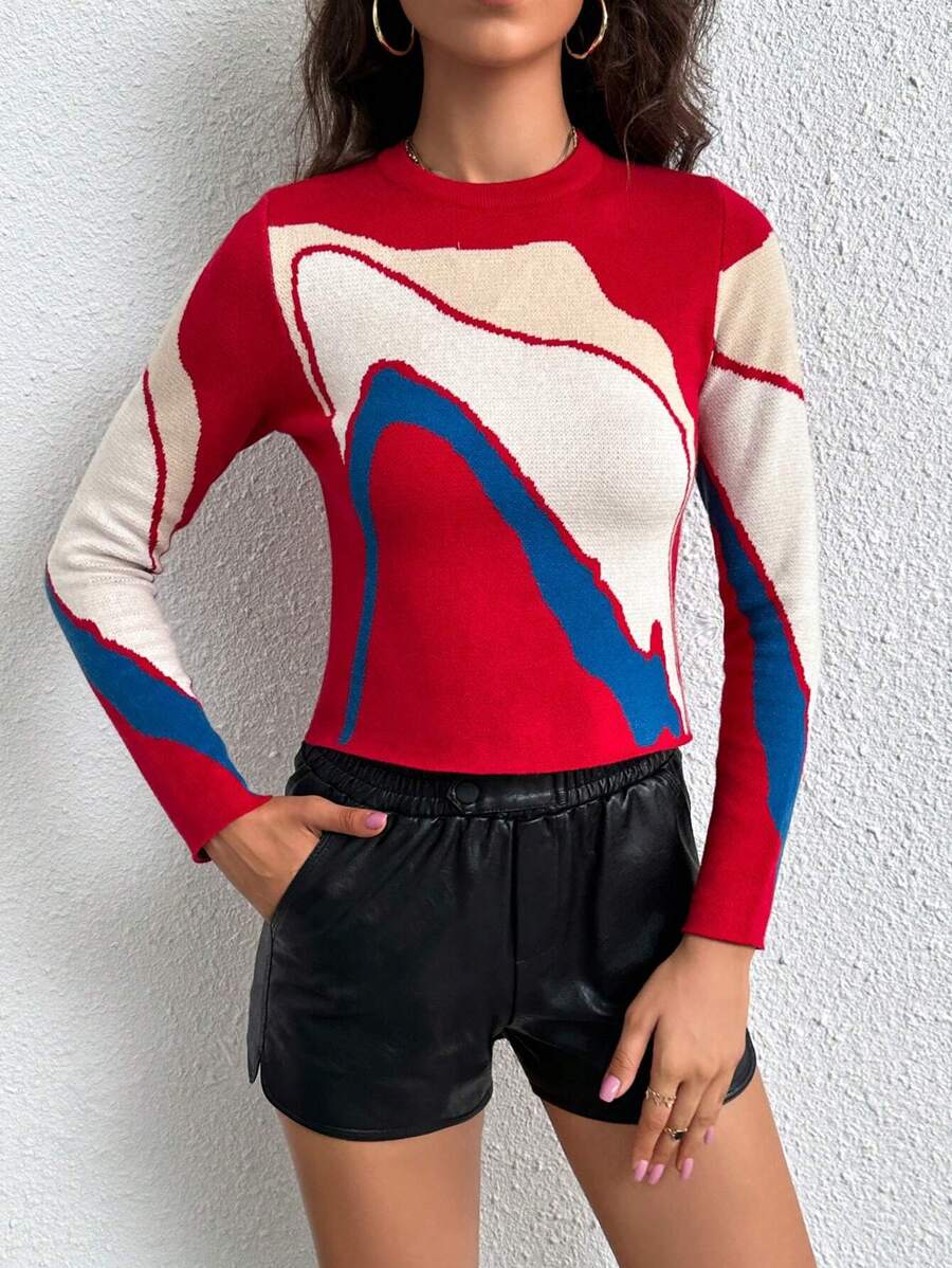 SHEIN Essnce Jersey de color combinado de cuello alto
