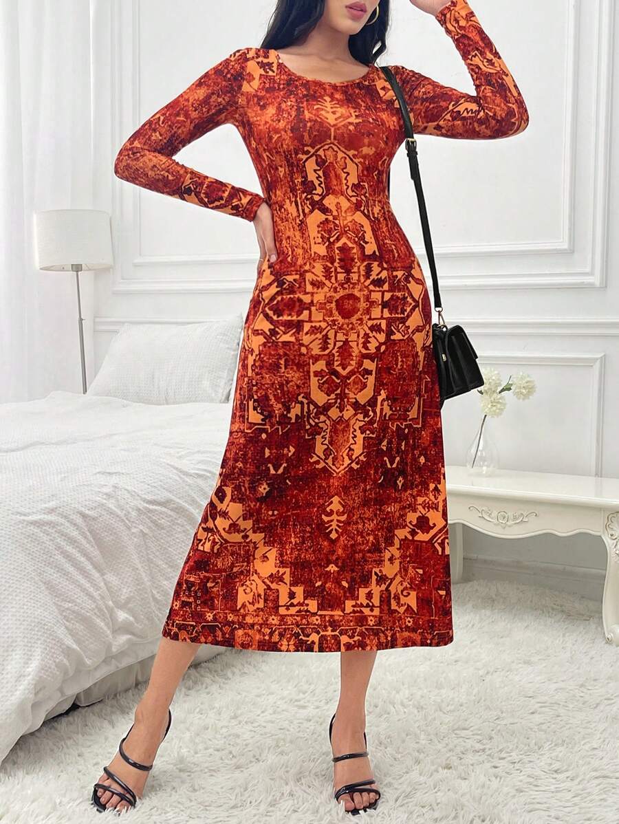 SHEIN Unity Allover Print Scoop Neck Dress