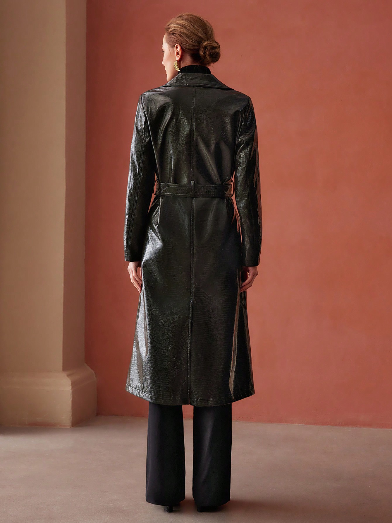 BELTED FAUX LEATHER TRENCH COAT｜Motf
