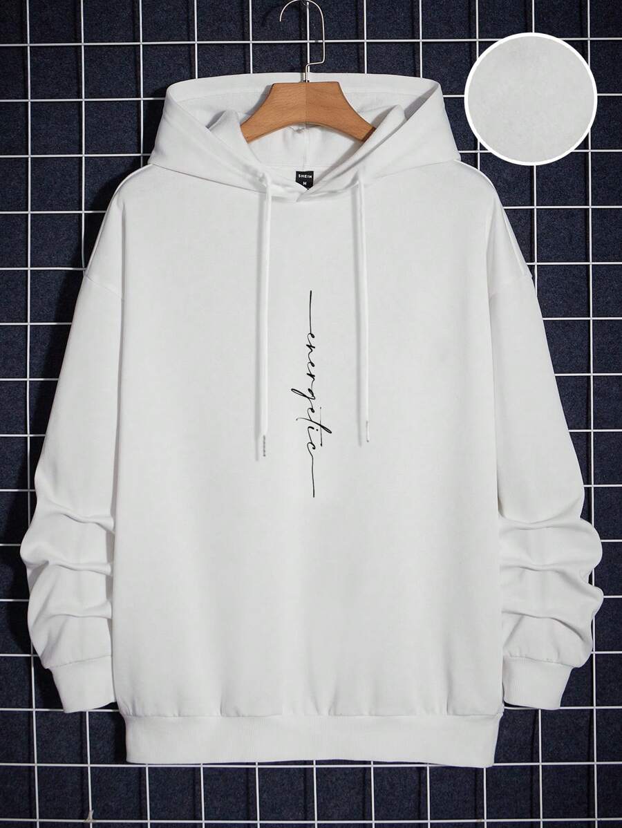 RueChic Sudadera con capucha con cordón estampado de letras para hombre
