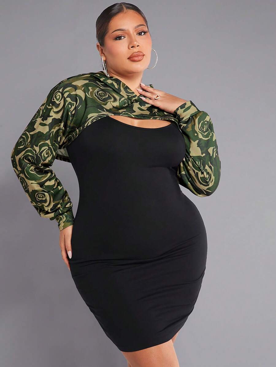 SHEIN SXY Plus Nadruk graficzny Super Crop Top & Dopasowana sukienka na ramiączkach