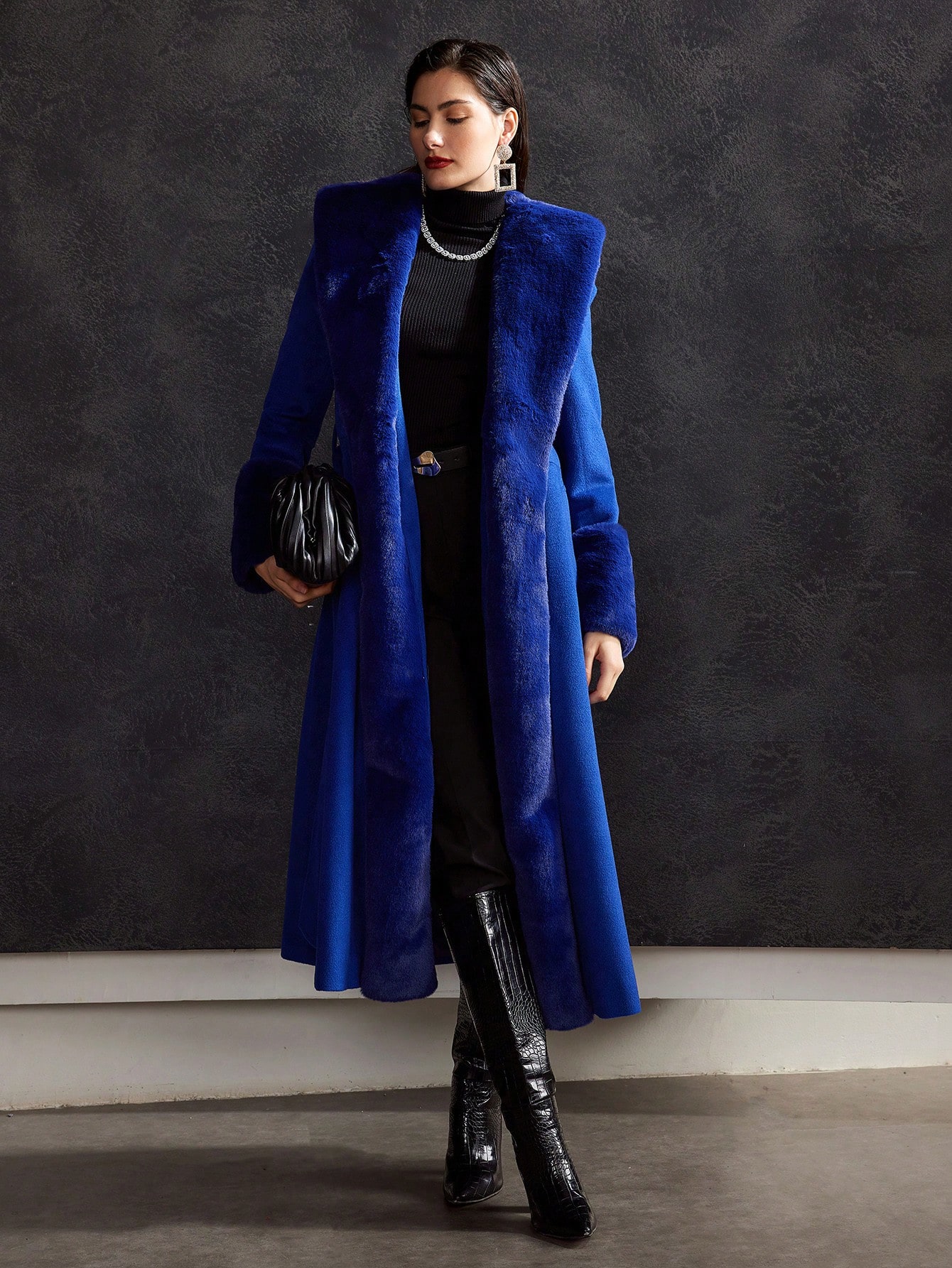 WOOL-BLEND FAUX FUR COAT｜Motf