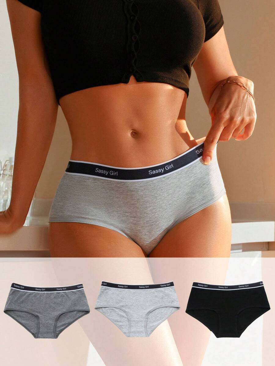 Shein Underwear&Sleepwear Basics 3 piezas Bragas de cintura con cinta con letra