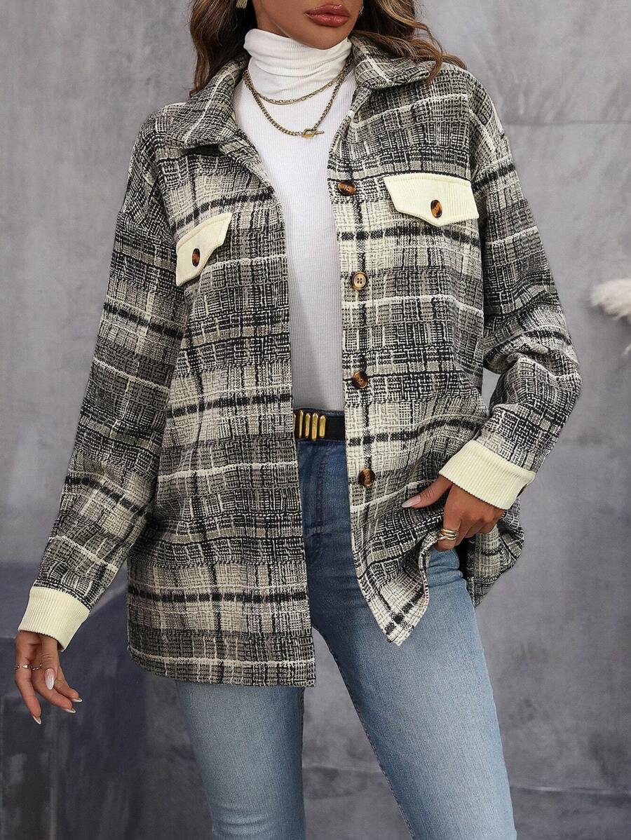 SHEIN LUNE Geruite print Oversized Overjassen