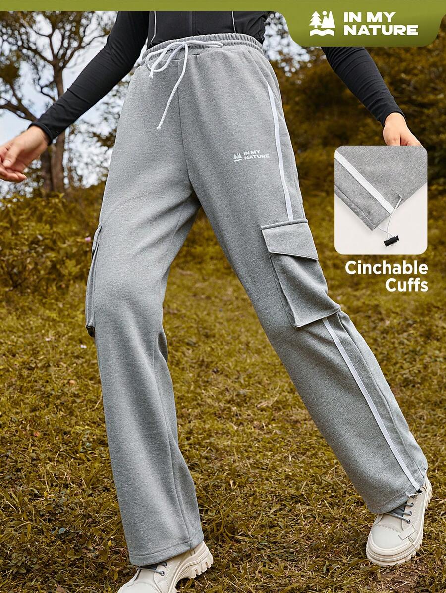 In My Nature In My Nature Letter Graphic Contrast Piping Drawstring Waist Outdoor Sweatpants