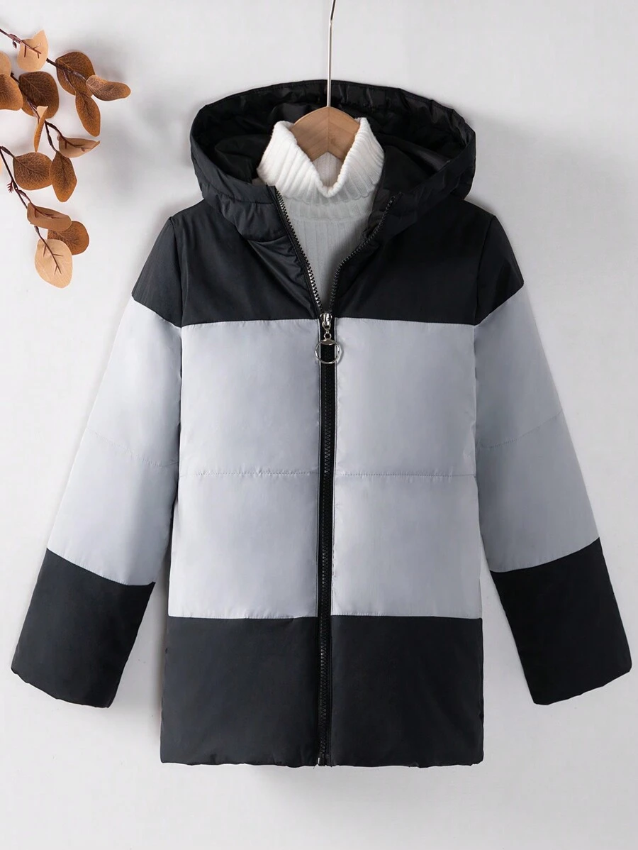 SHEIN Tween-Jungen 1 Stück Gefütterter Mantel mit Farbblock und Kapuze