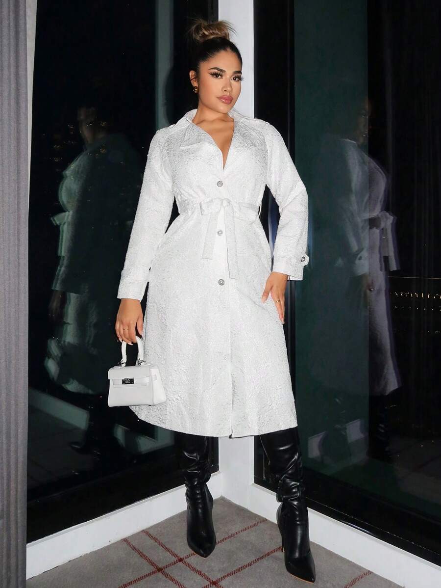 SHEIN SXY Button Front Belted Trench Coat