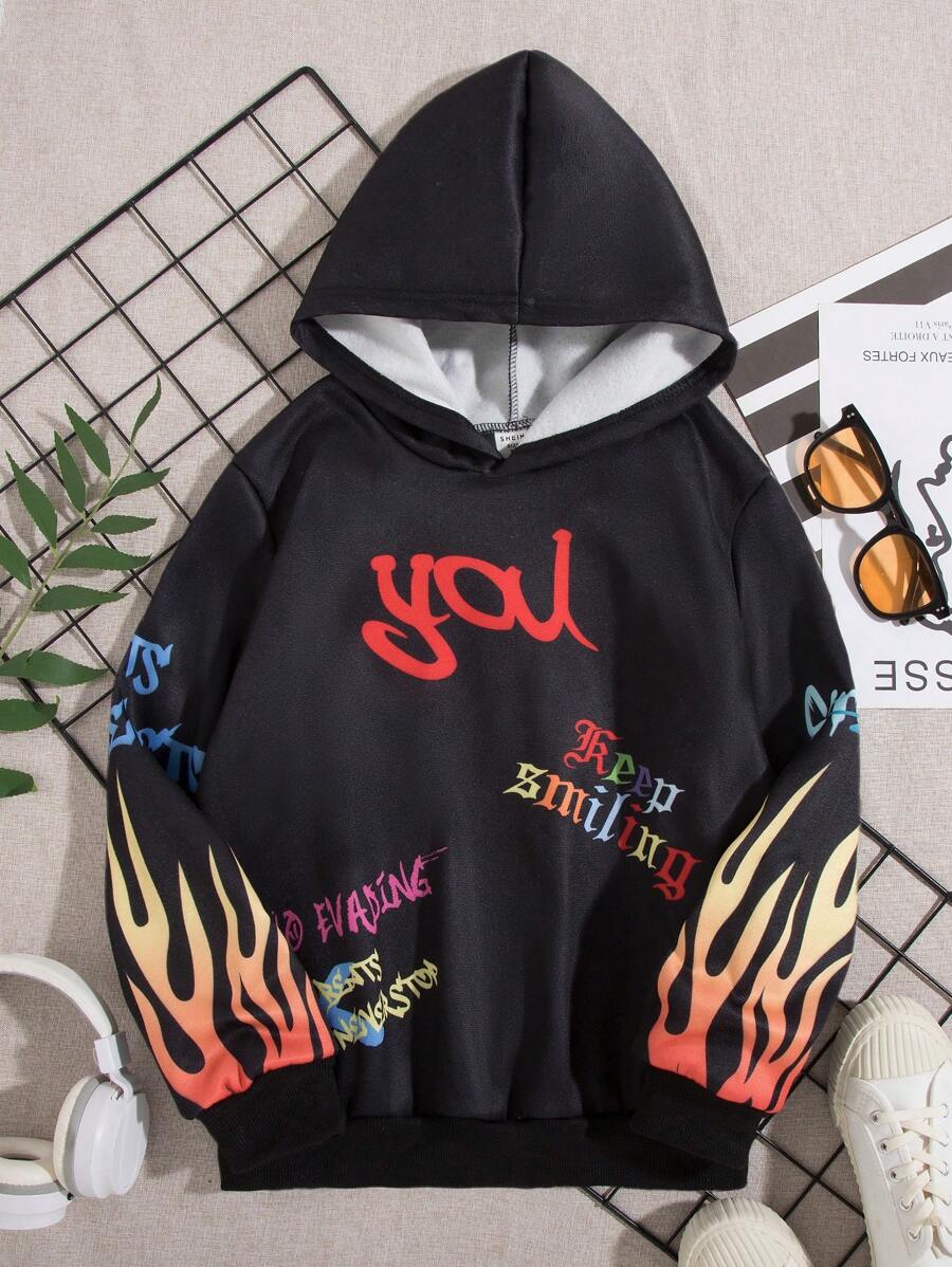 Tween Boy Fire & Slogan Graphic Thermal Hoodie