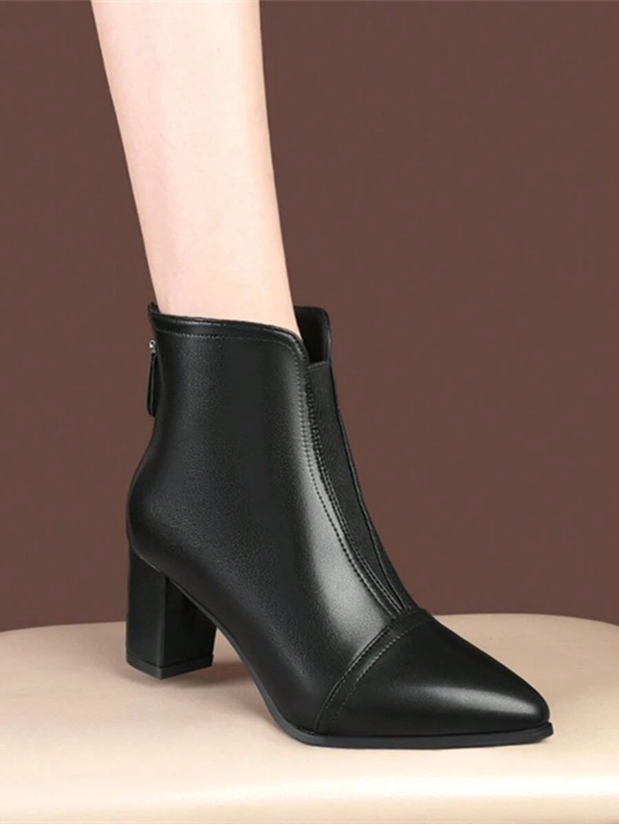 Women's Chunky Heel Pointed Toe Ankle Boots And Short Boots With Back Zipper For Fall/winter Fashion