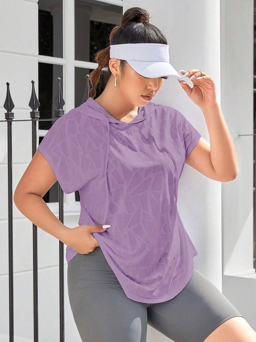 SHEIN Sport Studio Plus Geo Print Batwing Sleeve Drawstring Sports Hoodie