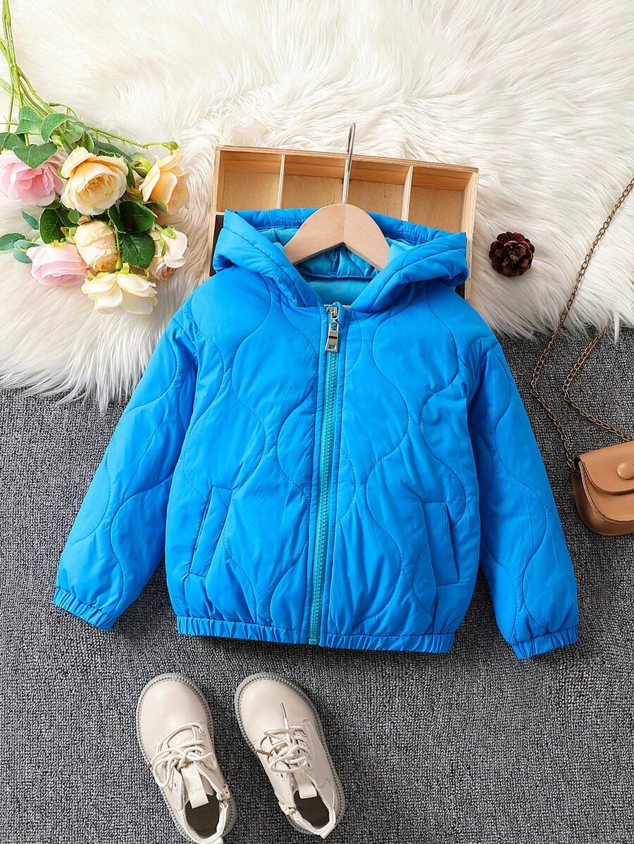 SHEIN Kleines Mädchen Gesteppter Mantel mit Reißverschluss, Kapuze,