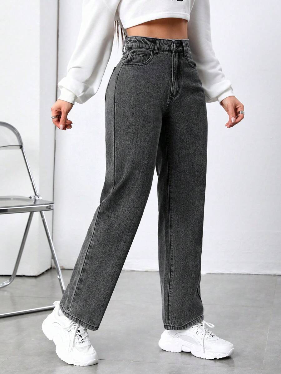 SHEIN PETITE Jean Droit Taille Haute
