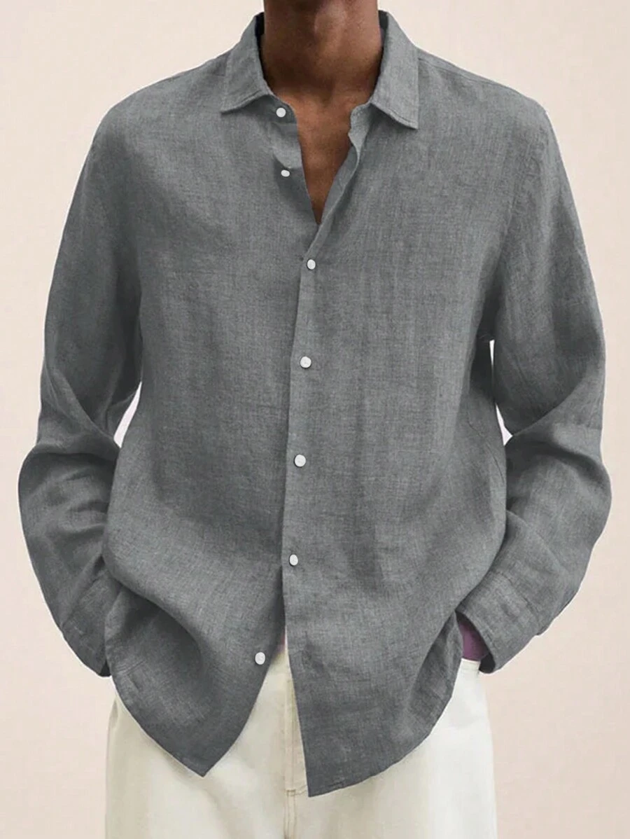 Manfinity Homme Camisa con botones de hombre talla grande, camisa de trabajo de manga larga regular y lisa