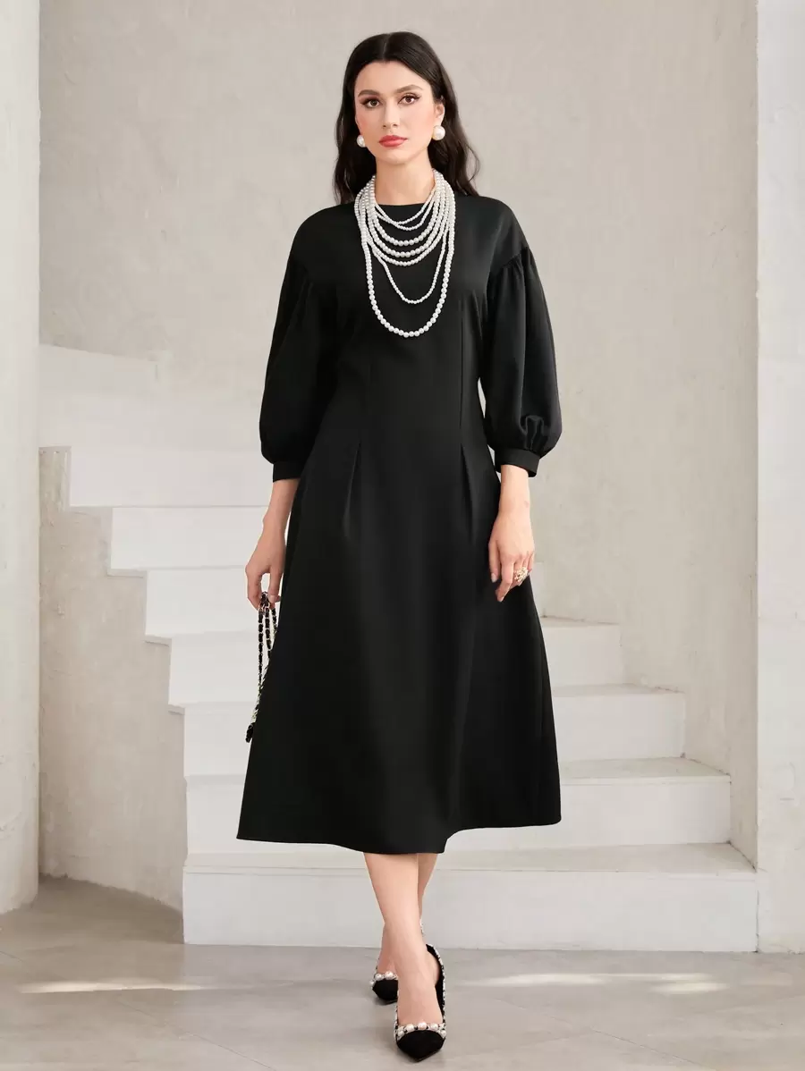 Modelyn Solid Lantern Sleeve Dress Long Evening Dresses