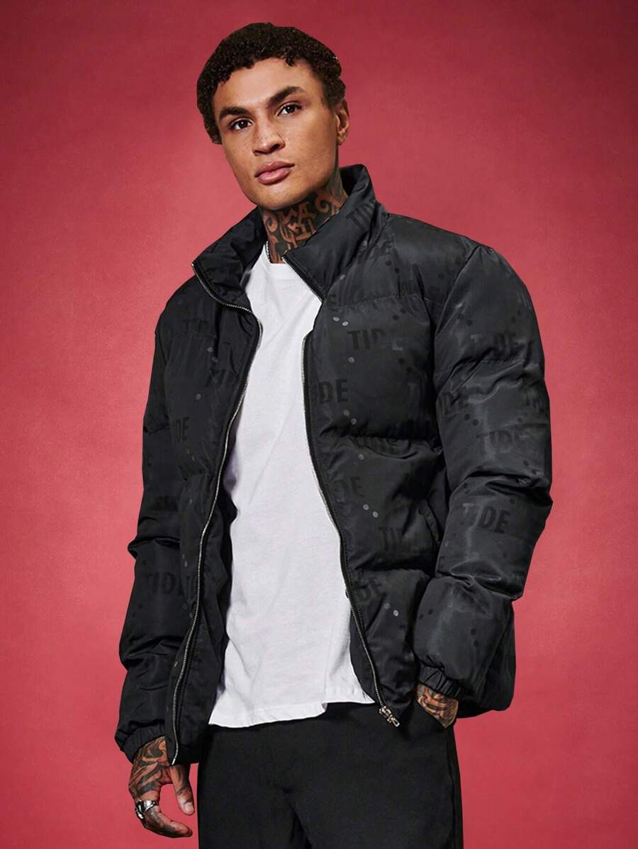 Manfinity VCAY Loose Men Letter Graphic Zip Up Puffer Winter Coat