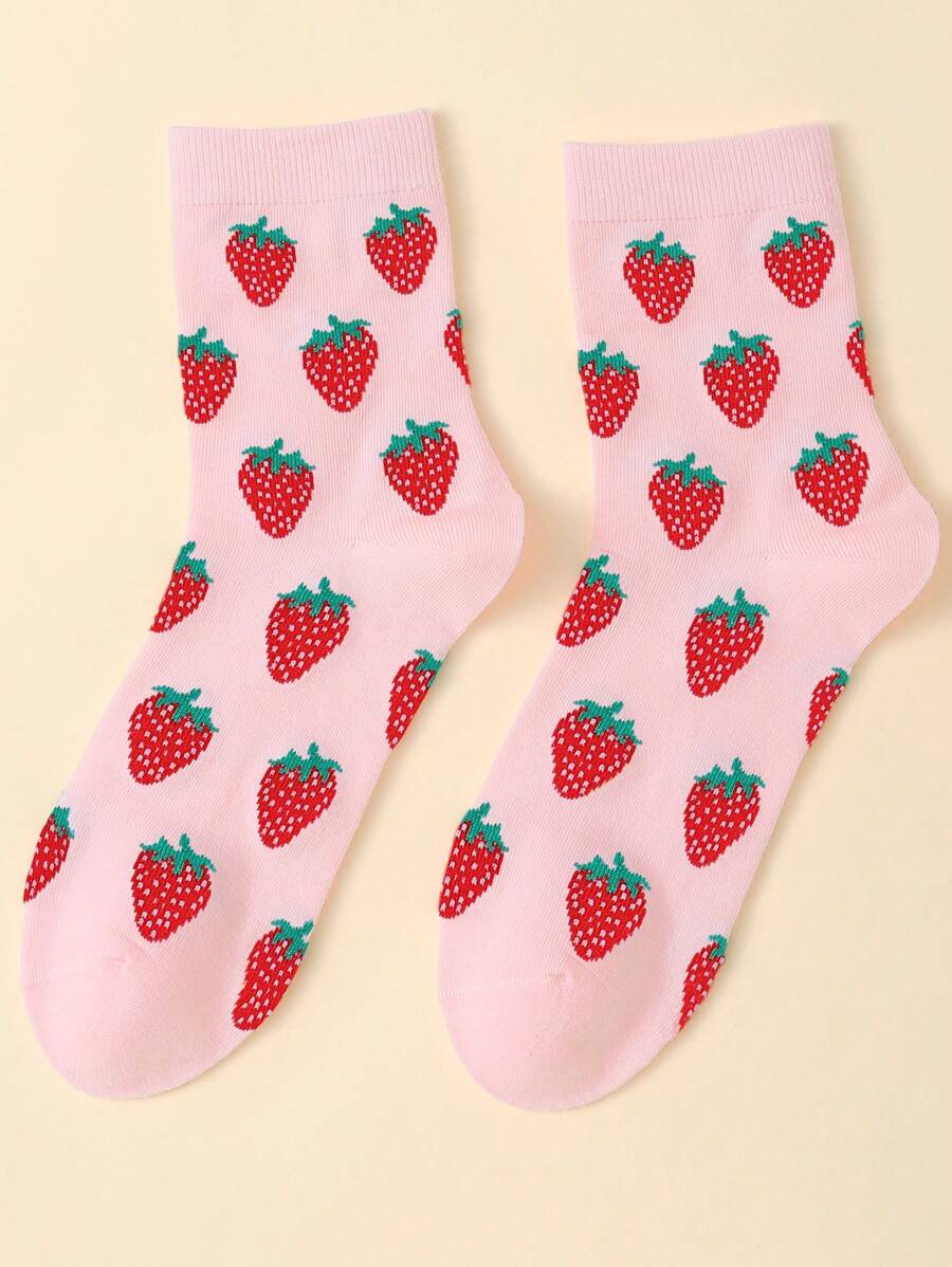 In de mode Halfhoge sokken Met Aardbei Jacquardpatroon