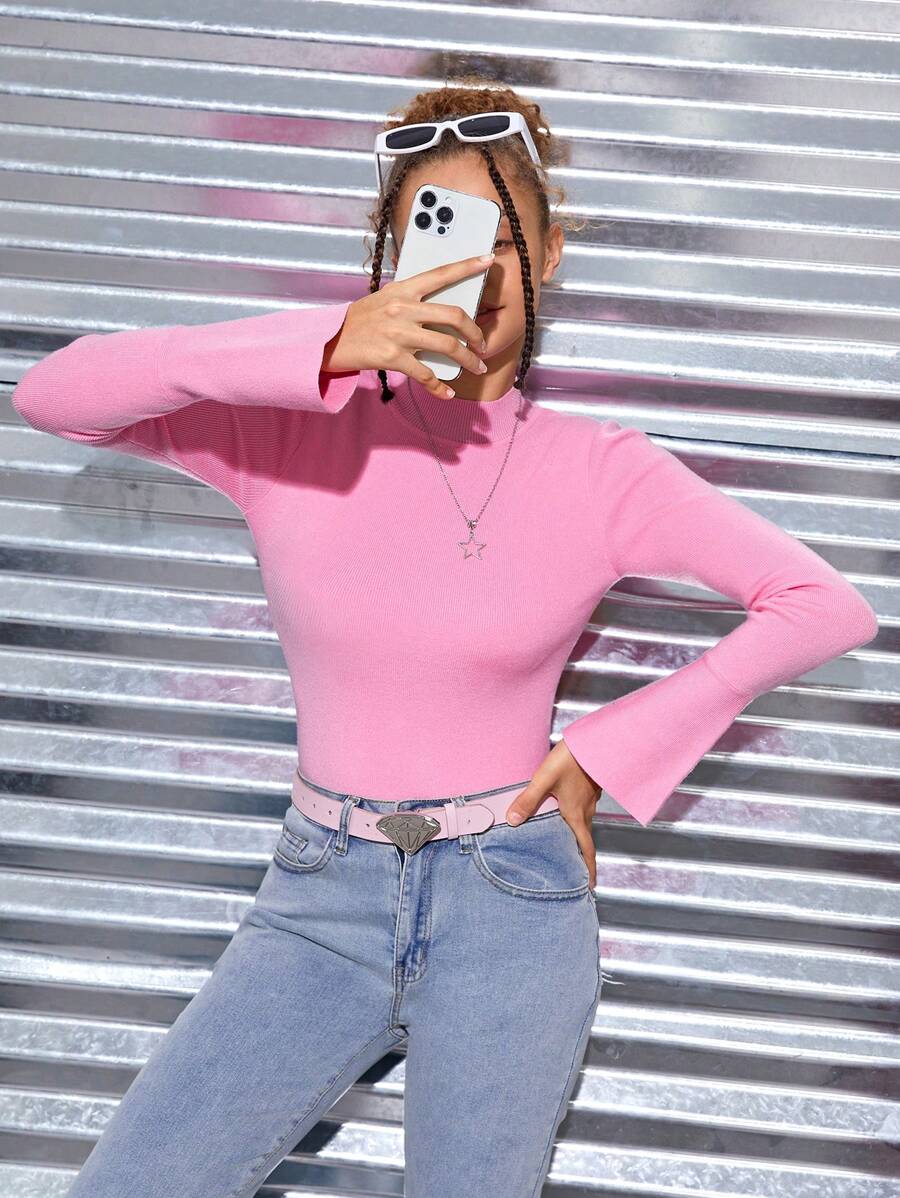SHEIN Teen Girls' Casual Long Sleeve Crew Neck Pullover Sweater