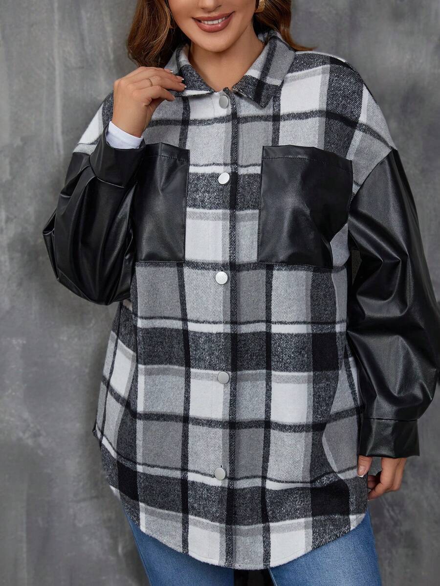 SHEIN LUNE Plus Plaid Print Drop Shoulder Overcoat