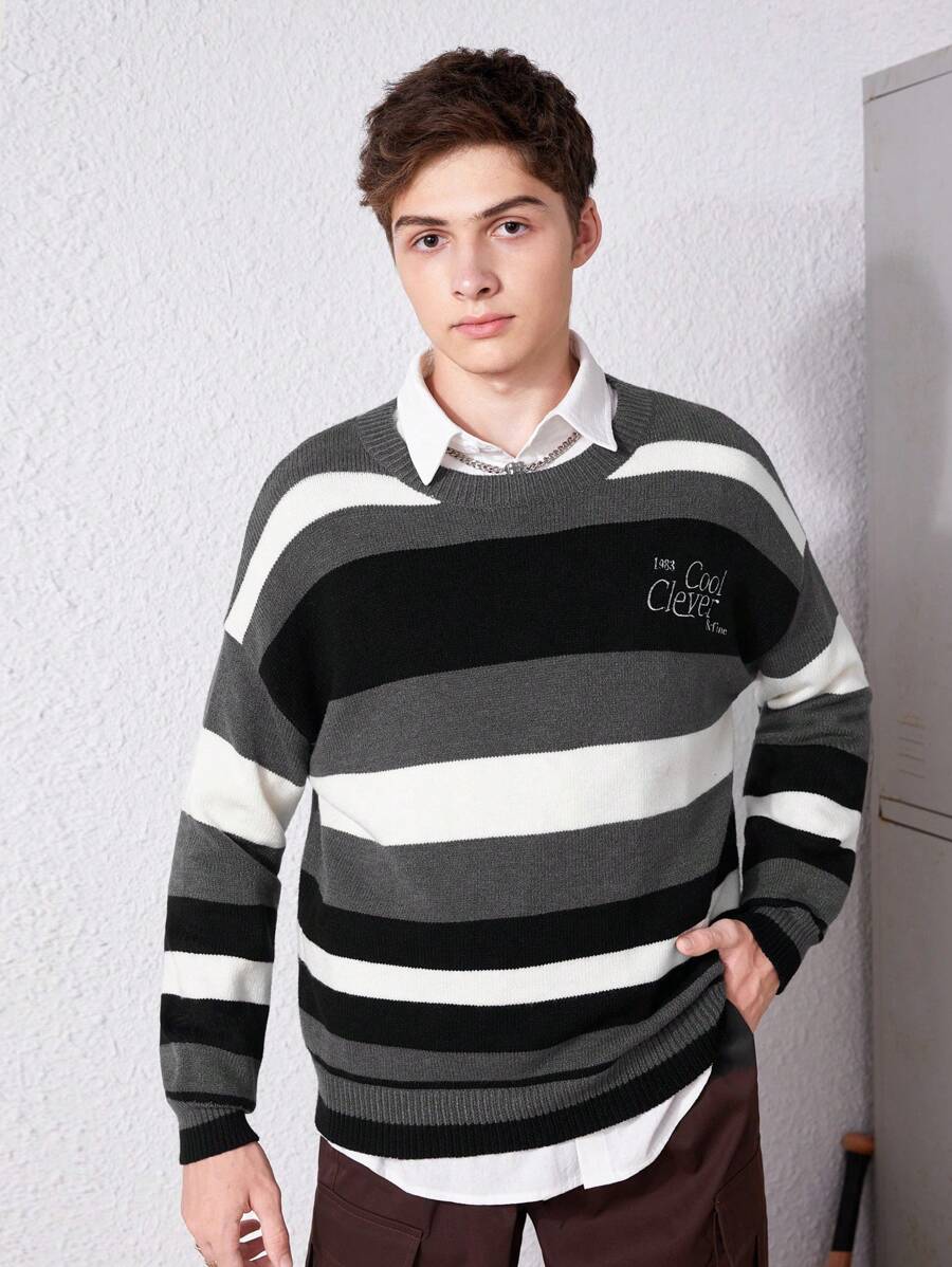 SHEIN Chico adolescente Jersey con patrón de rayas de hombros caídos sin camisa
