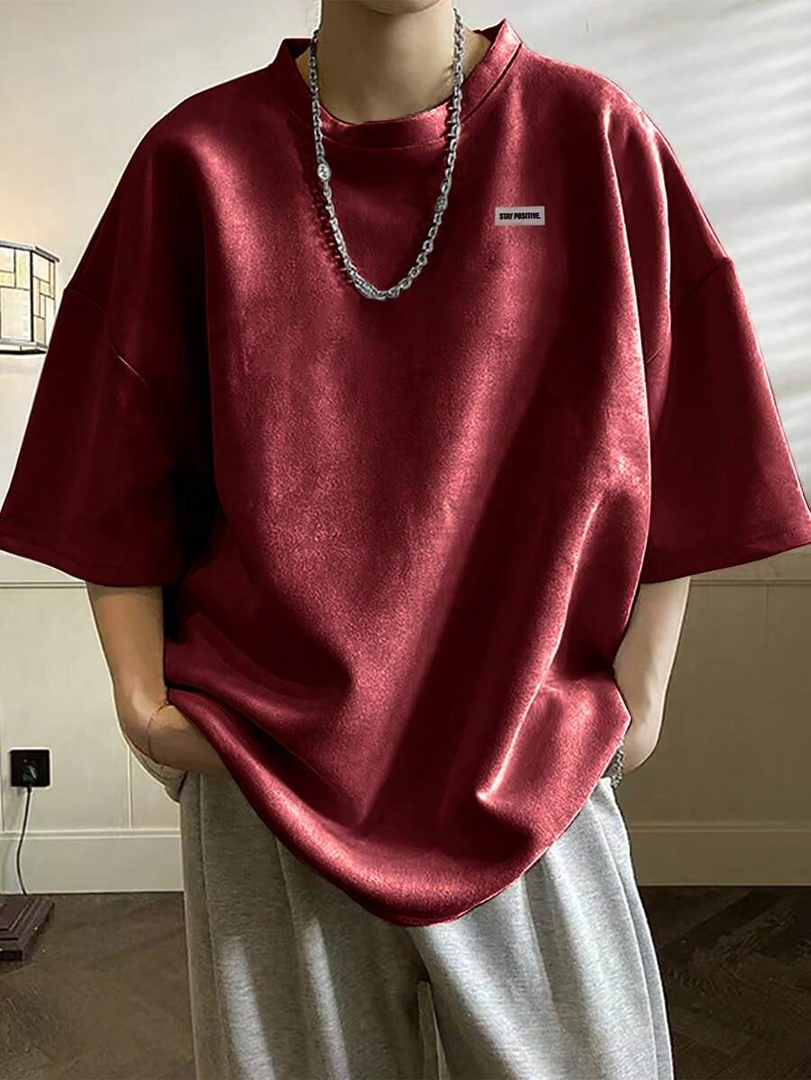 Manfinity Hypemode Men Plus Letter Patched Detail Drop Shoulder Tee
