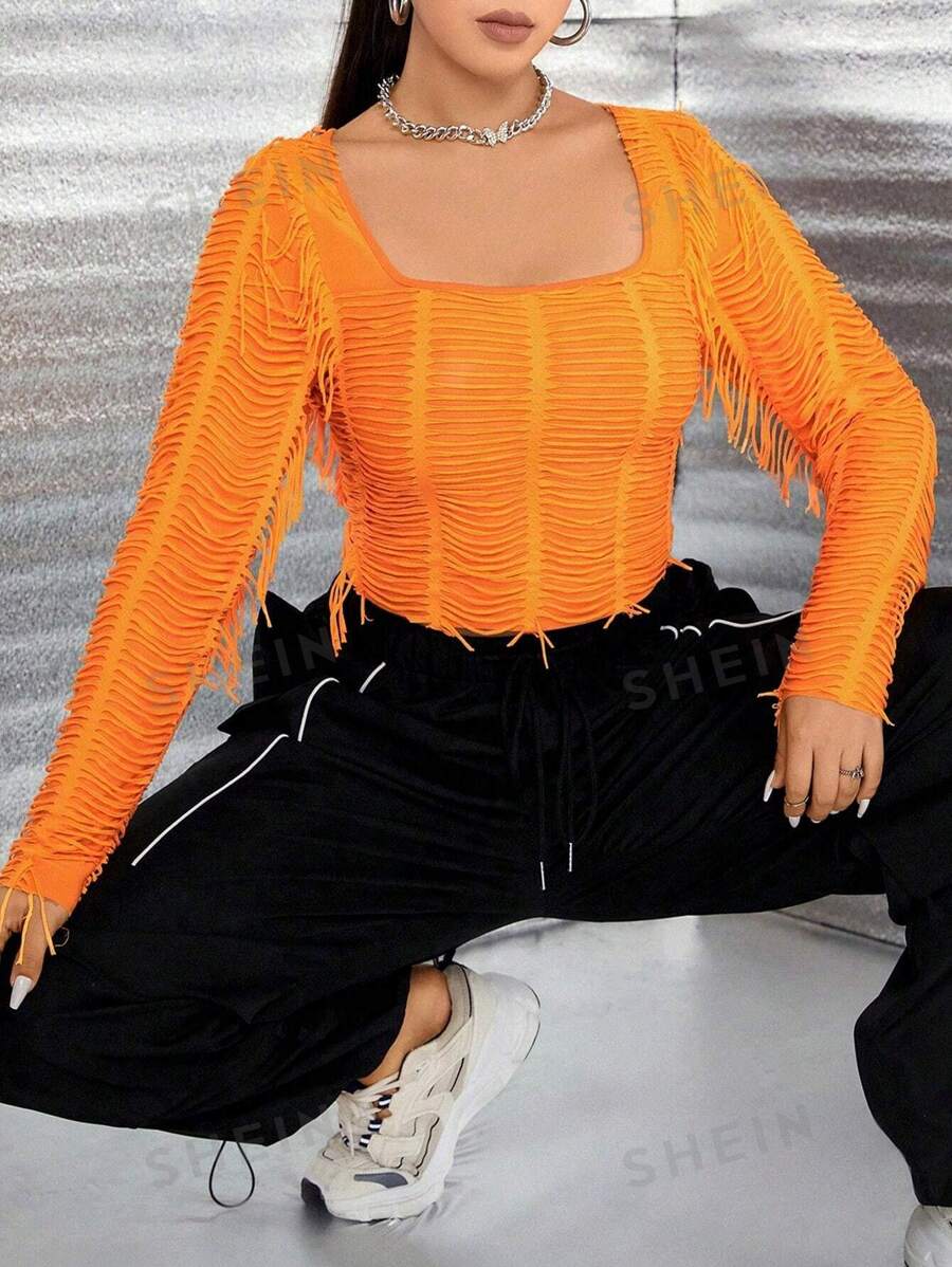 Celure Camiseta con cuello cuadrado y rasgados