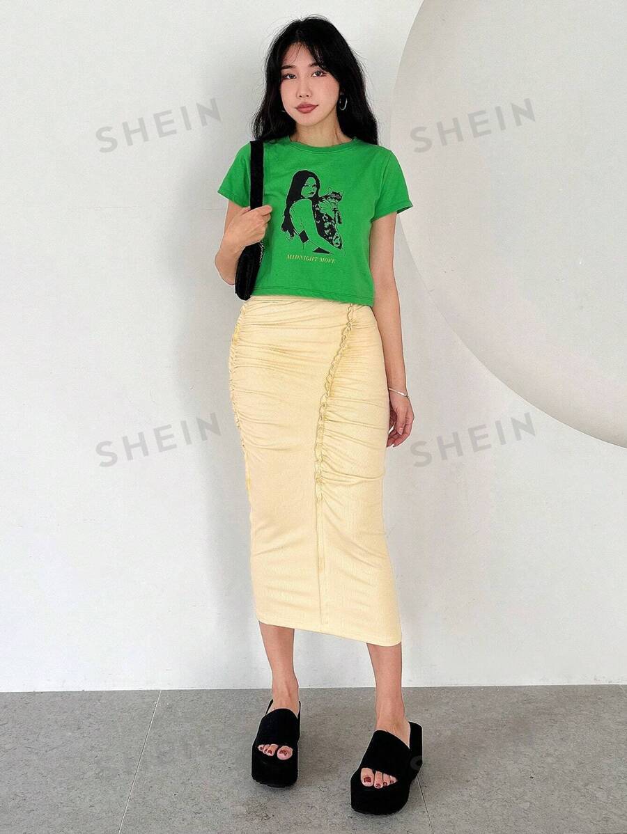 SHEINNeu Falda de lápiz unicolor fruncido