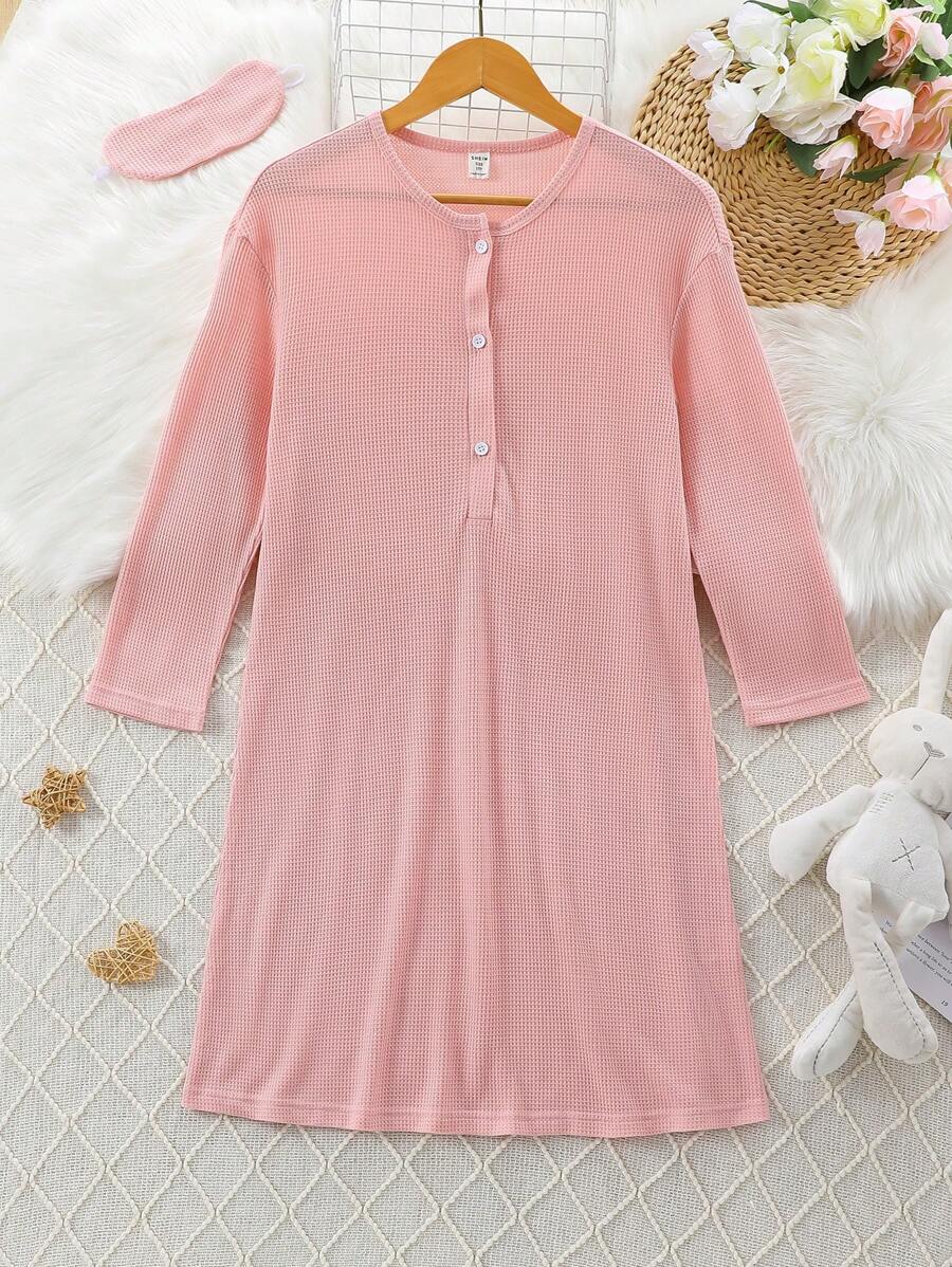 SHEIN Tween Girl Solid Half Button Placket Tee Dress
