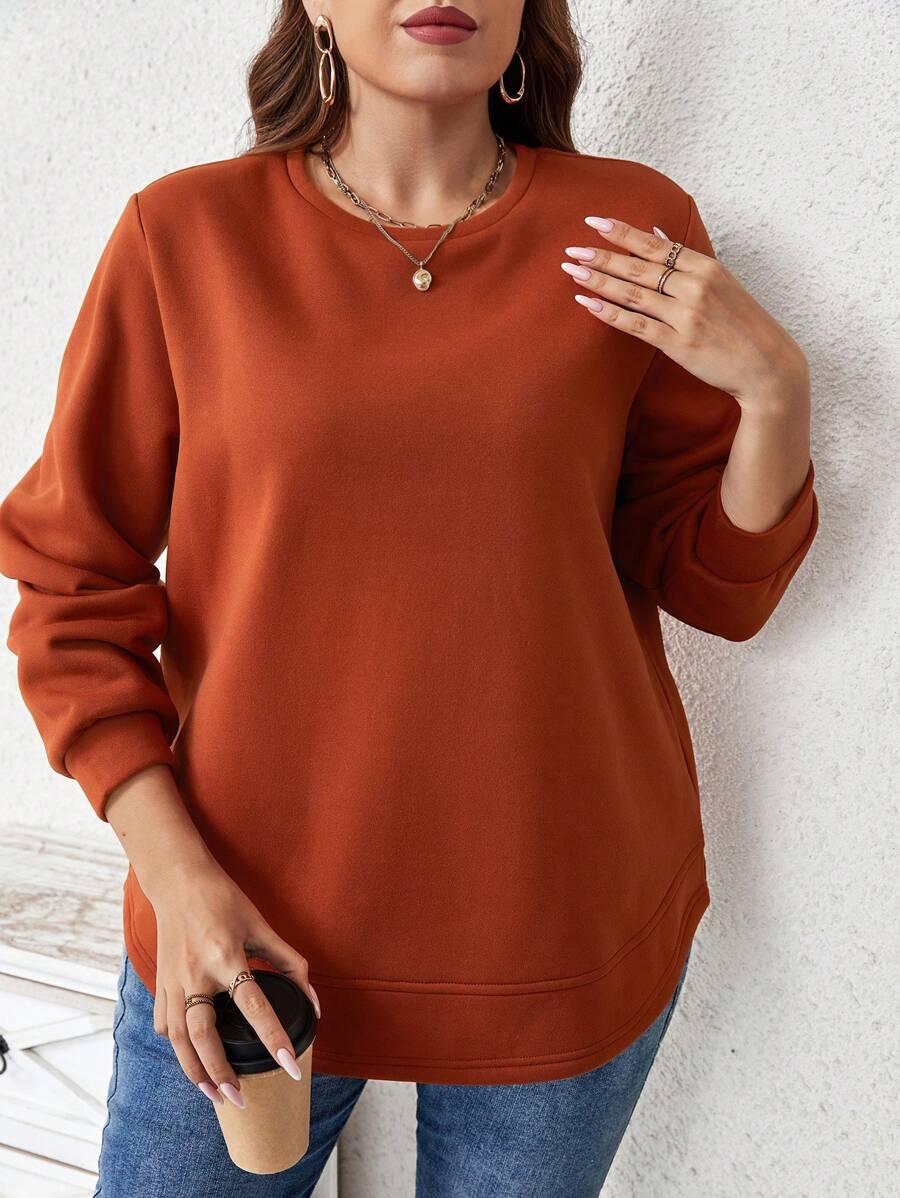 SHEIN LUNE Talla grande Sudadera unicolor de cuello redondo